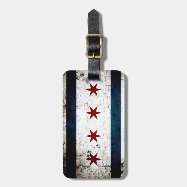 Étiquette À Bagage Drapeau grunge noir de Chicago (Devant Vertical)