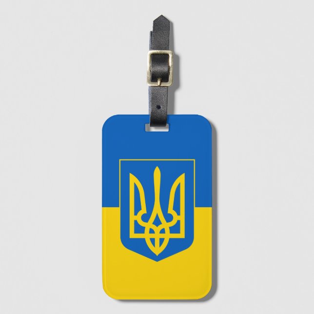 Étiquette À Bagage Drapeau ukrainien avec armoiries (Devant Vertical)