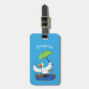Étiquette À Bagage Drôle canard avec parapluie dessin animé