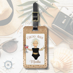 Étiquette À Bagage Drôle Cartoon Mature Femme Cruise Plage Tropical