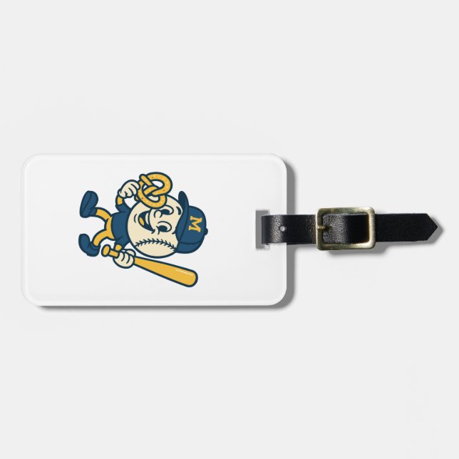 Étiquette À Bagage Drôle de baseball Pretzel Mascot dessin (Devant horizontal)