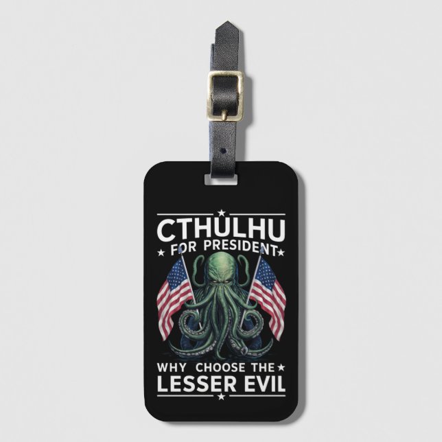 Étiquette À Bagage Drôle d'élection 2024 Cthulhu pour président  (Devant Vertical)