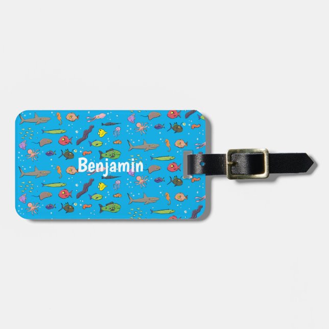 Étiquette À Bagage Drôle des créatures marines dessin motif (Devant horizontal)