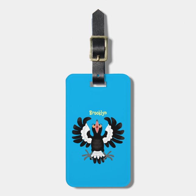 Étiquette À Bagage Drôle dessin animé de Magpie australienne (Devant Vertical)