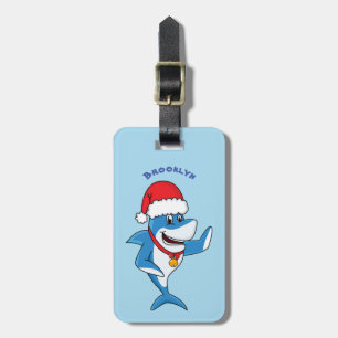 Étiquette À Bagage Drôle dessin animé de requin de Noël