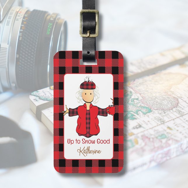 Étiquette À Bagage Drôle Dit Cartoon Buffalo Froid Plaid Rouge Noir (Créateur téléchargé)