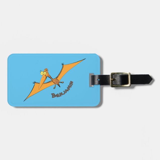 Étiquette À Bagage Drôle mignon dessin animé de pterodactyle volant o (Devant horizontal)