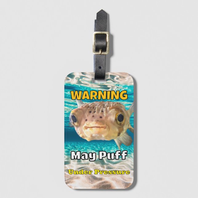 Étiquette À Bagage Drôle Poisson-Globe Avertissement : Peut Gonfler S (Devant Vertical)