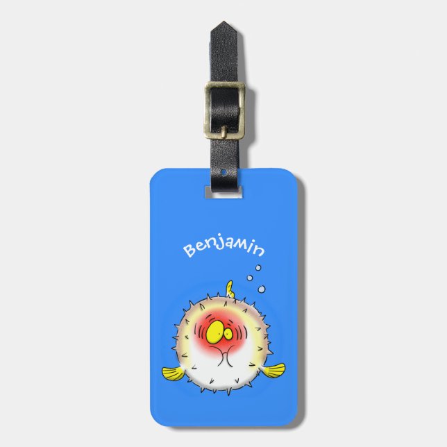 Étiquette À Bagage Drôle poisson poivron porc-épic caricature poisson (Devant Vertical)