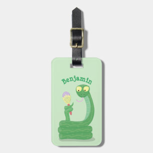 Étiquette À Bagage Drôle serpent vert avec caricature maraca