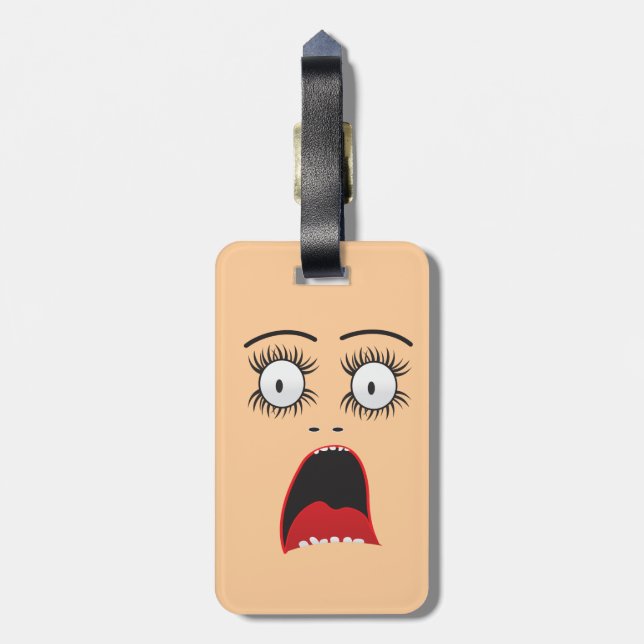 Étiquette À Bagage Drôle visage de dame surprivée (Dos Vertical)