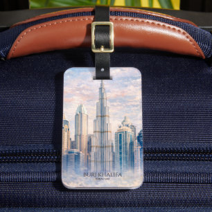 Étiquette À Bagage Dubaï Burj Khalifa Cité de Luxe Skyline Aquarelle