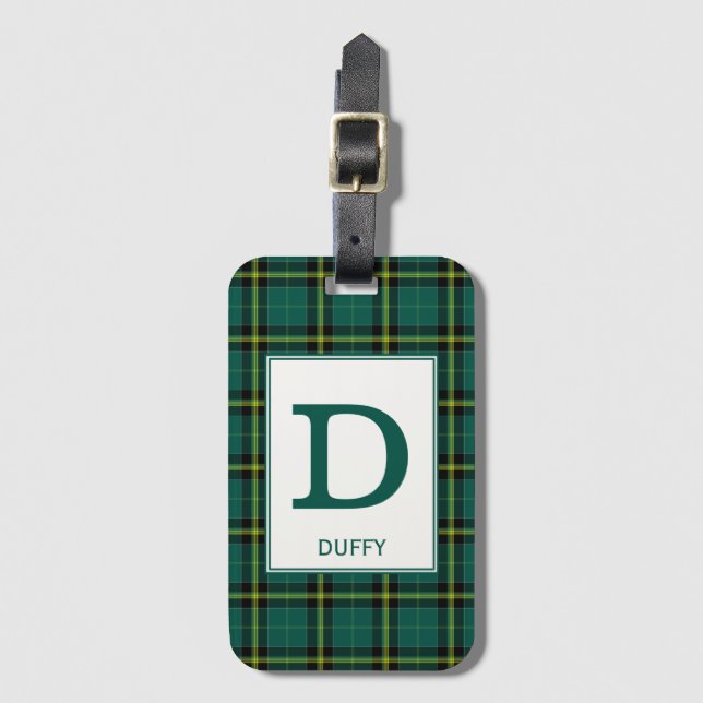 Étiquette À Bagage Duffy Tartan Green Plaid Motif (Devant Vertical)