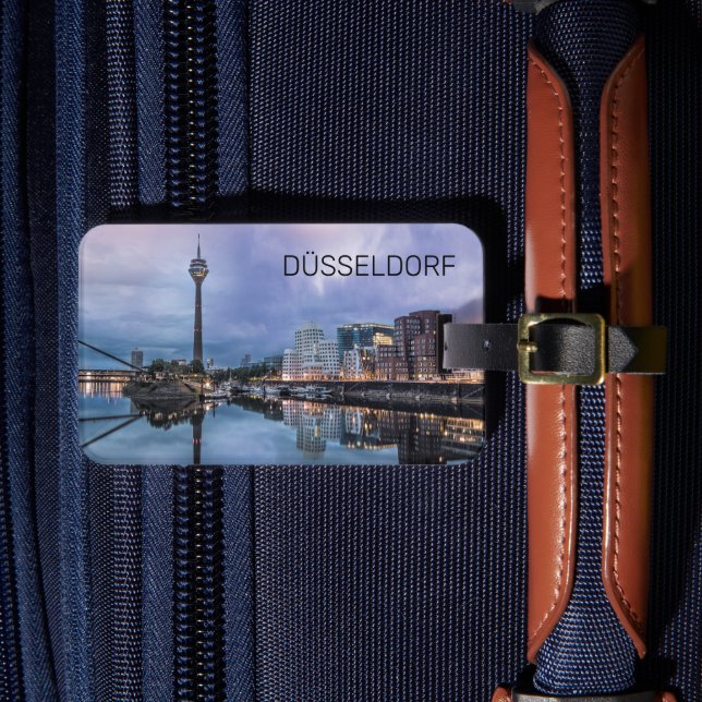 Étiquette À Bagage Dusseldorf Skyline Allemagne Holiday Sunset Souven (Insitu Rectoal 4)
