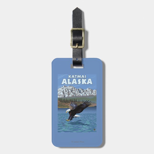 Étiquette À Bagage Eagle chauve plongeant - Katmai, Alaska (Devant Vertical)