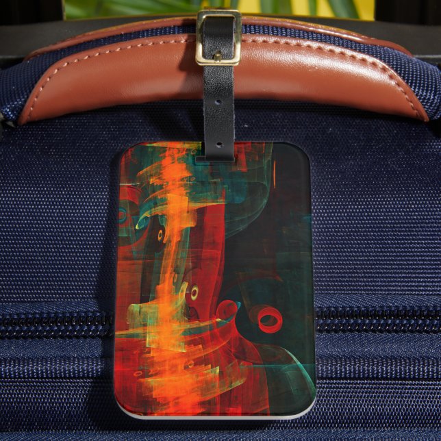 Étiquette À Bagage Eau Orange Rouge Bleu moderne Art Abstrait Motif (Insitu Rectoal 2)