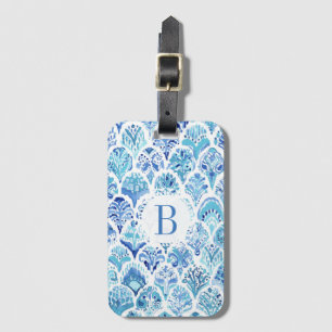 Étiquette À Bagage Échelles de poissons bleues d'aquarelle de SIRÈNE