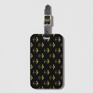 Étiquette À Bagage Échelles d'or de justice sur le motif noir de