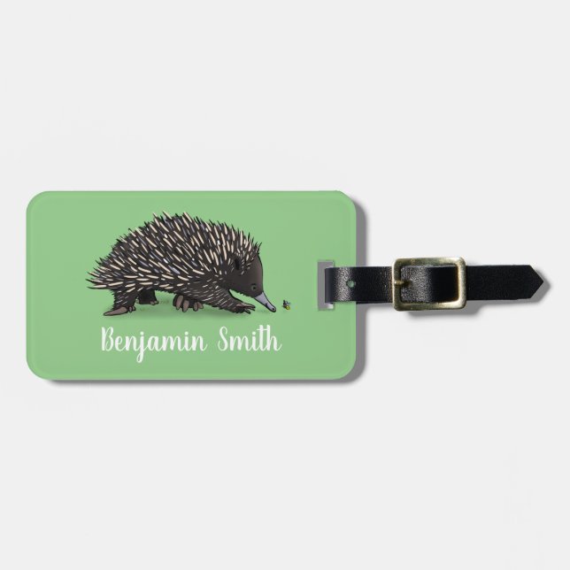 Étiquette À Bagage Echidna mignonne avec dessin animé d'abeille (Devant horizontal)