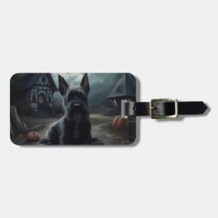 Étiquette À Bagage Ecosse Terrier Citrouille Halloween effrayant