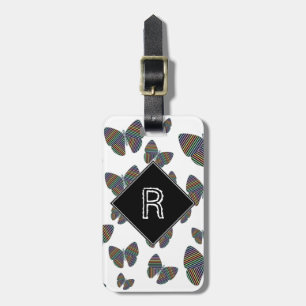 Étiquette À Bagage Écran de papillons aux ailes rayées colorées