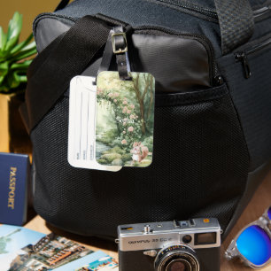 Étiquette À Bagage Écureuil de la forêt florale rose