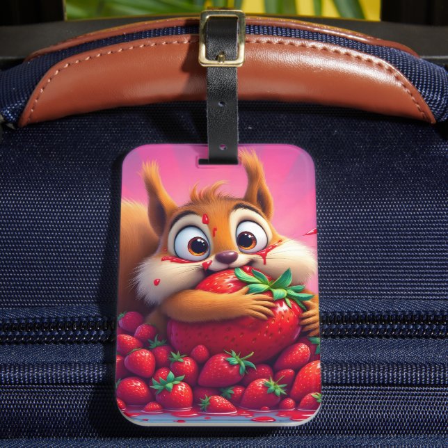 Étiquette À Bagage Écureuil duveteux « Fou de fraises », drôle  (Insitu Rectoal 2)