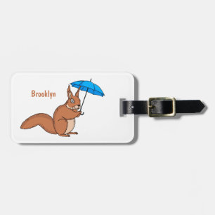 Étiquette À Bagage Écureuil rouge mignon avec dessin animé parapluie