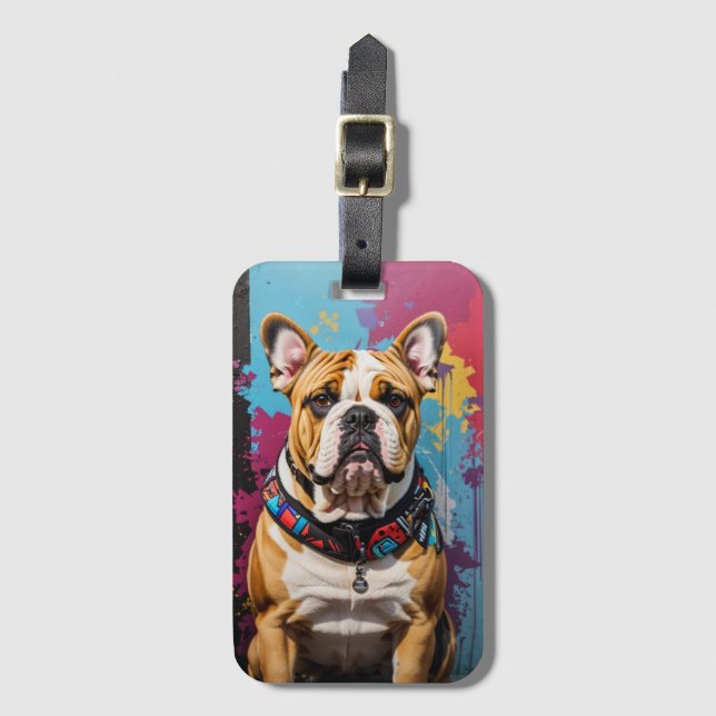 Étiquette À Bagage Edgy Bulldog Grunge Arrière - plan (Devant Vertical)