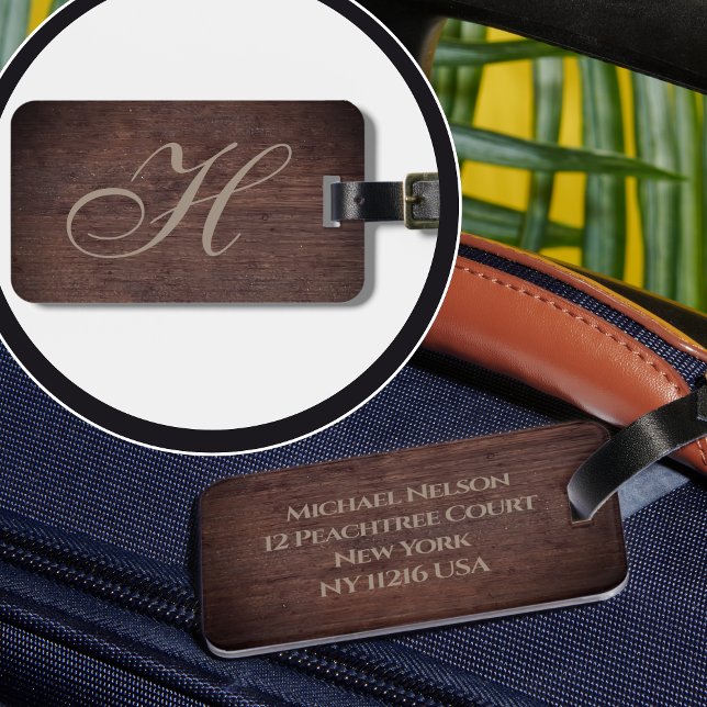 Étiquette À Bagage Effet en bois sophistiqué initial (Créateur téléchargé)