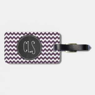 Étiquette À Bagage Eggplant Purple Chevron ; Retro Chalkboard