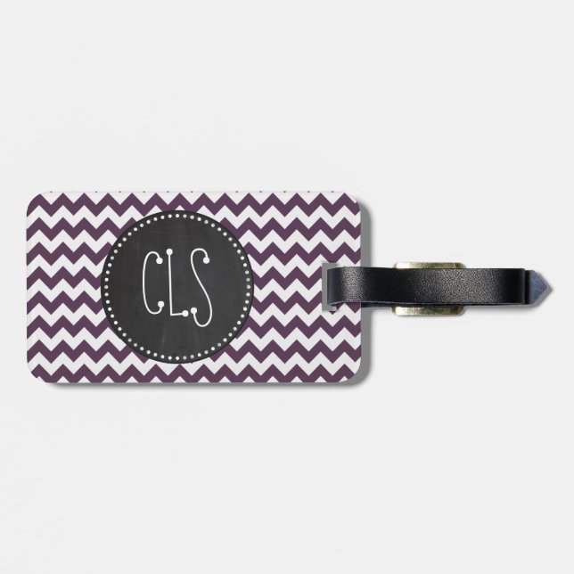 Étiquette À Bagage Eggplant Purple Chevron ; Retro Chalkboard (Dos horizontal)