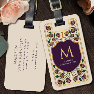 Étiquette À Bagage Eggplant Sword Shield Imaginaire médiéval Monogram