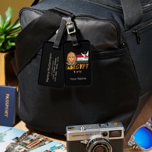 Étiquette À Bagage Égypte Vintage Pharaon Drapeau Et Pyramides Souven (Recto & Verso)