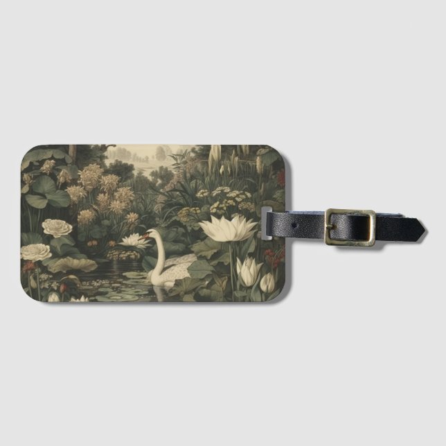 Étiquette À Bagage Élégance botanique - Le cygne dans la forêt (Devant Horizontal)