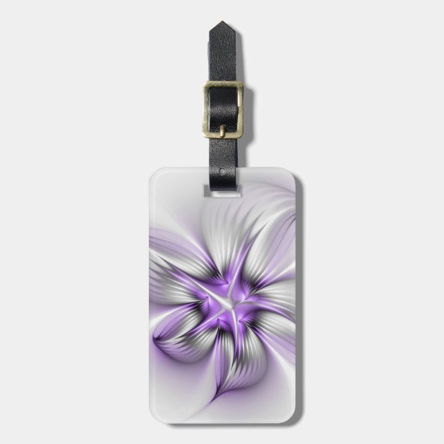 Étiquette À Bagage Élégance florale Art fractal violet abstrait moder (Devant Vertical)