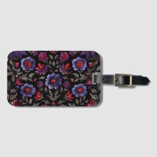 Étiquette À Bagage Élégance foncée : Motif floral noir et pourpre