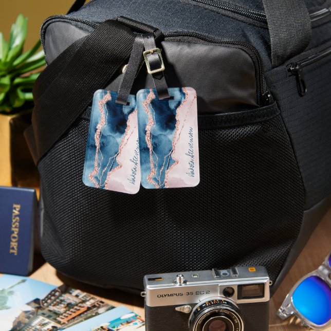 Étiquette À Bagage Élégance mystique | Monogramme Turquoise Peach Age (Recto & Verso)