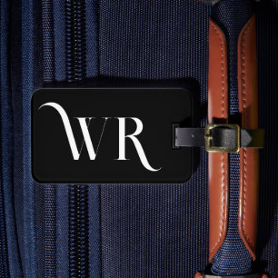Étiquette À Bagage Élégant 2 Monogramme initial noir élégant