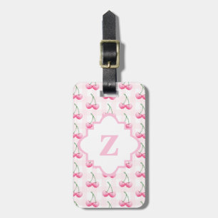 Étiquette À Bagage Elégant aquarelle rose cerisier Monogramme