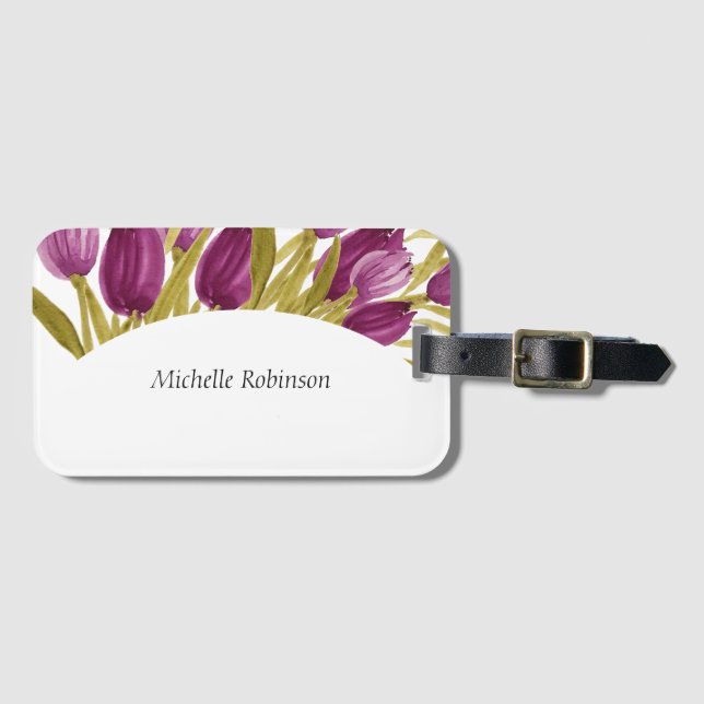 Étiquette À Bagage Elégant Aquarelle Tulipe Fleurs (Devant Horizontal)