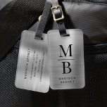 Étiquette À Bagage Élégant argent monogrammé brossé métal<br><div class="desc">Élégante étiquette de bagage en métal brossé monogrammé argenté.</div>