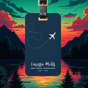 Étiquette À Bagage Elégant avion avec route pointillée