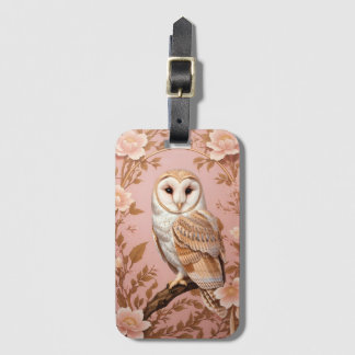 Étiquette À Bagage Elegant Barn Owl Pink and Gold Floral