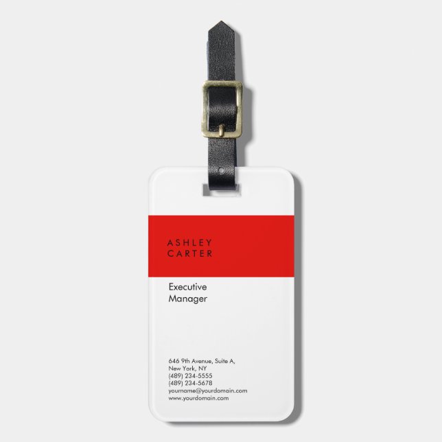 Étiquette À Bagage Elégant blanc épuré moderne (Devant Vertical)