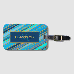 Étiquette À Bagage Elégant Bleu et Dots Or Personnalisé