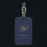 Étiquette À Bagage Elégant bleu marine or monogrammed Bagage Tag<br><div class="desc">Signature</div>