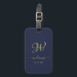 Étiquette À Bagage Elégant bleu marine or monogrammed Bagage Tag<br><div class="desc">Signature</div>