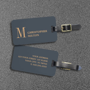 Étiquette À Bagage Élégant bleu profond Brown Bold