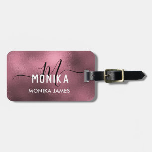 Étiquette À Bagage Élégant Blush Rose Gold Foil Monogramme personnali